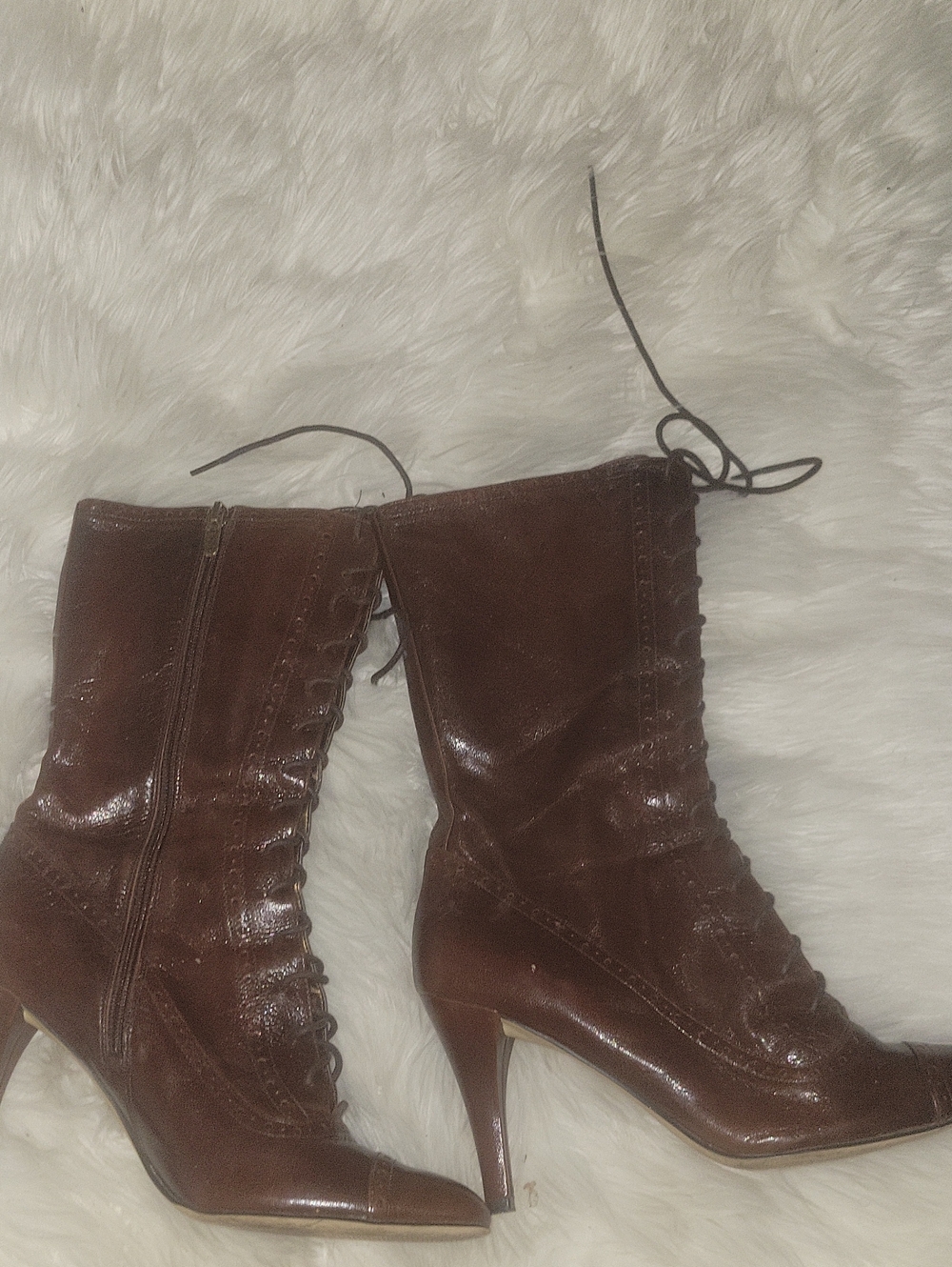 Enzo Angiolini Dark Brown Lace-Up Mid-Calf Heeled Boots